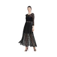 Spring and Summer 2019 New Lace Stitching Fabric Seven-Sleeve Round-Neck Dress Dresses
